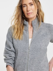 JD Williams Grey Sponge Rib Zip Through Cardigan - Image 4 of 4