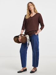 JD Williams Brown Lace Hem V-Neck Jumper - Image 1 of 4