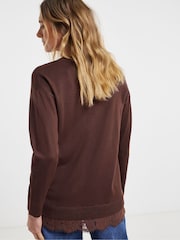 JD Williams Brown Lace Hem V-Neck Jumper - Image 2 of 4
