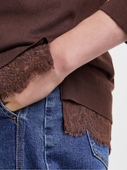 JD Williams Brown Lace Hem V-Neck Jumper - Image 4 of 4