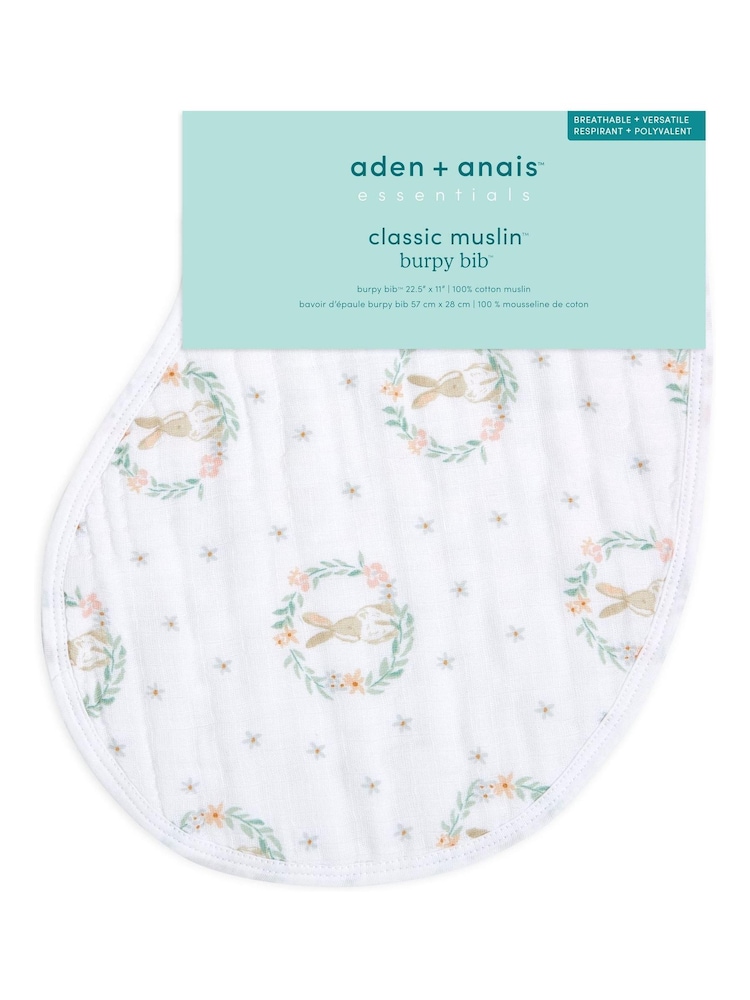 aden + anais Pink Baby Essentials Bunnies 100% Cotton Muslin Burpy Bib - Image 5 of 5