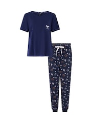 Pour Moi Blue Cotton Jersey Short Sleeve Pyjamas Set - Image 4 of 4
