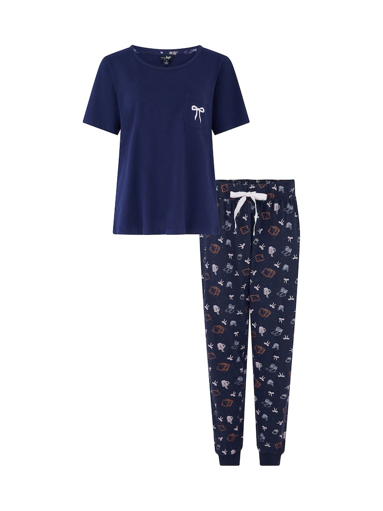 Pour Moi Blue Cotton Jersey Short Sleeve Pyjamas Set - Image 4 of 4 Pour Moi Blue Cotton Jersey Short Sleeve Pyjamas Set - Image 4 of 4