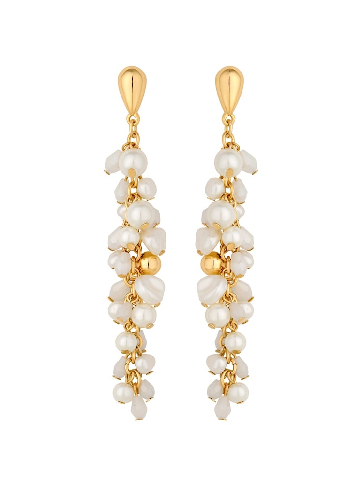 Mood Gold Tone Pearl And Polished Cluster Long Drop Earrings - Image 1 of 4