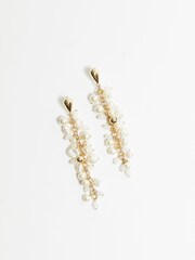 Mood Gold Tone Pearl And Polished Cluster Long Drop Earrings - Image 2 of 4