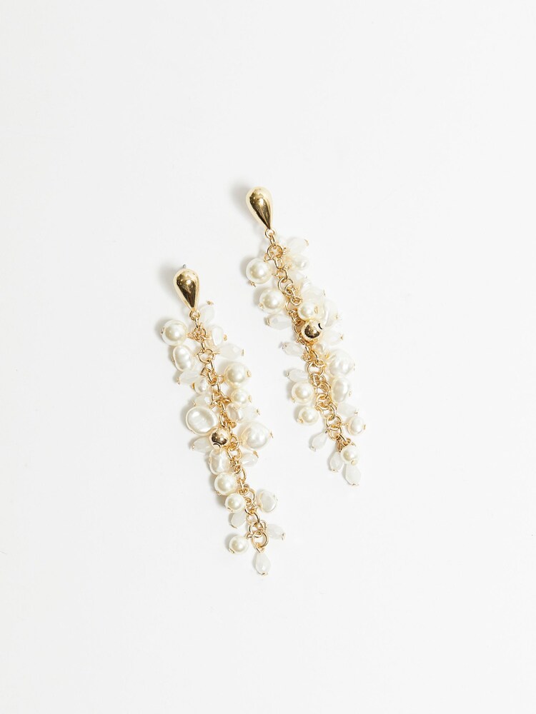 Mood Gold Tone Pearl And Polished Cluster Long Drop Earrings - Image 2 of 4