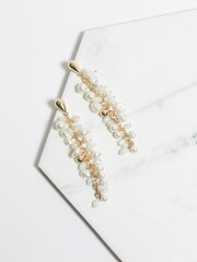 Mood Gold Tone Pearl And Polished Cluster Long Drop Earrings - Image 3 of 4