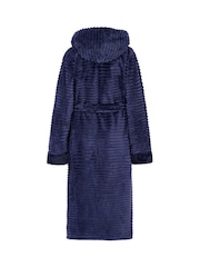 Pour Moi Blue Cosy Ribbed Fleece Midi Hooded Dressing Gown - Image 4 of 4
