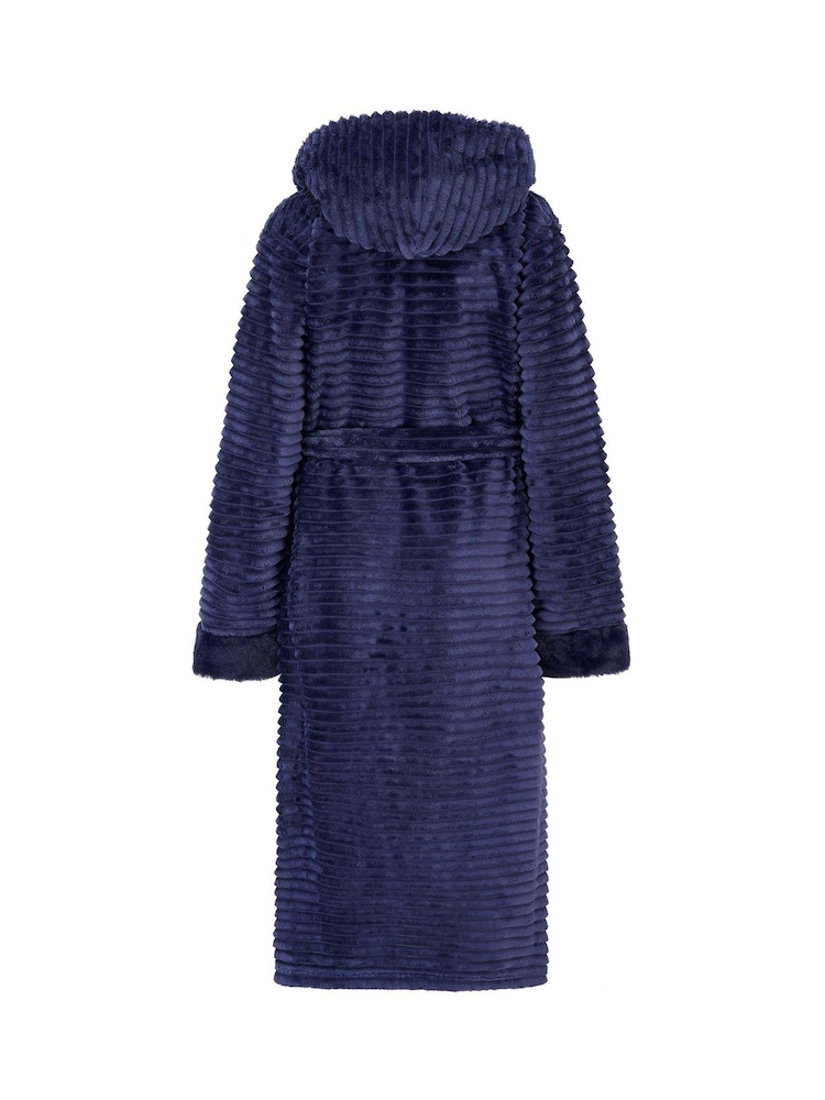 Pour Moi Blue Cosy Ribbed Fleece Midi Hooded Dressing Gown - Image 4 of 4 Pour Moi Blue Cosy Ribbed Fleece Midi Hooded Dressing Gown - Image 4 of 4