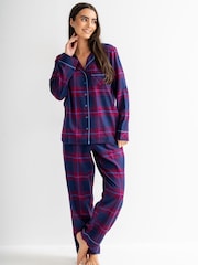 Tünd göy - Pour Moi Cozy Check Fırçalı Pambıq Pijama Hədiyyə Dəsti - 4şəkildən 3 şəkil