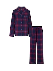 Tünd göy - Pour Moi Cozy Check Fırçalı Pambıq Pijama Hədiyyə Dəsti - 4şəkildən 4 şəkil