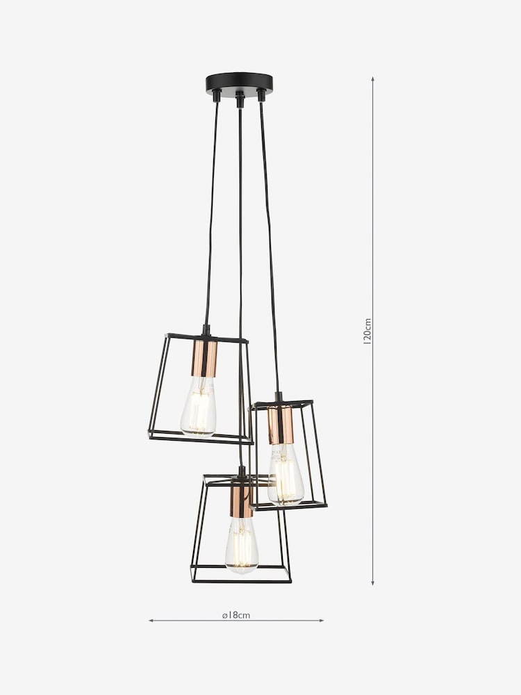 Dar Lighting Black Tower 3 Light Ceiling Light Pendant - Image 4 of 4