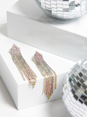 Mood Silver Tone Tonal Mix Diamante Shower Drop Earrings - Image 1 of 4