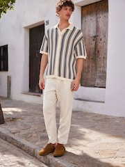 Green/Ecru White Relaxed Crochet Button Through 100% Cotton Shirt - Image 1 of 6