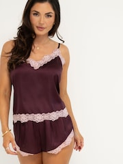 Pour Moi Dusk Spaghetti-Top und Shorts aus Satin mit Spitzenborten - Bild 1 von 4