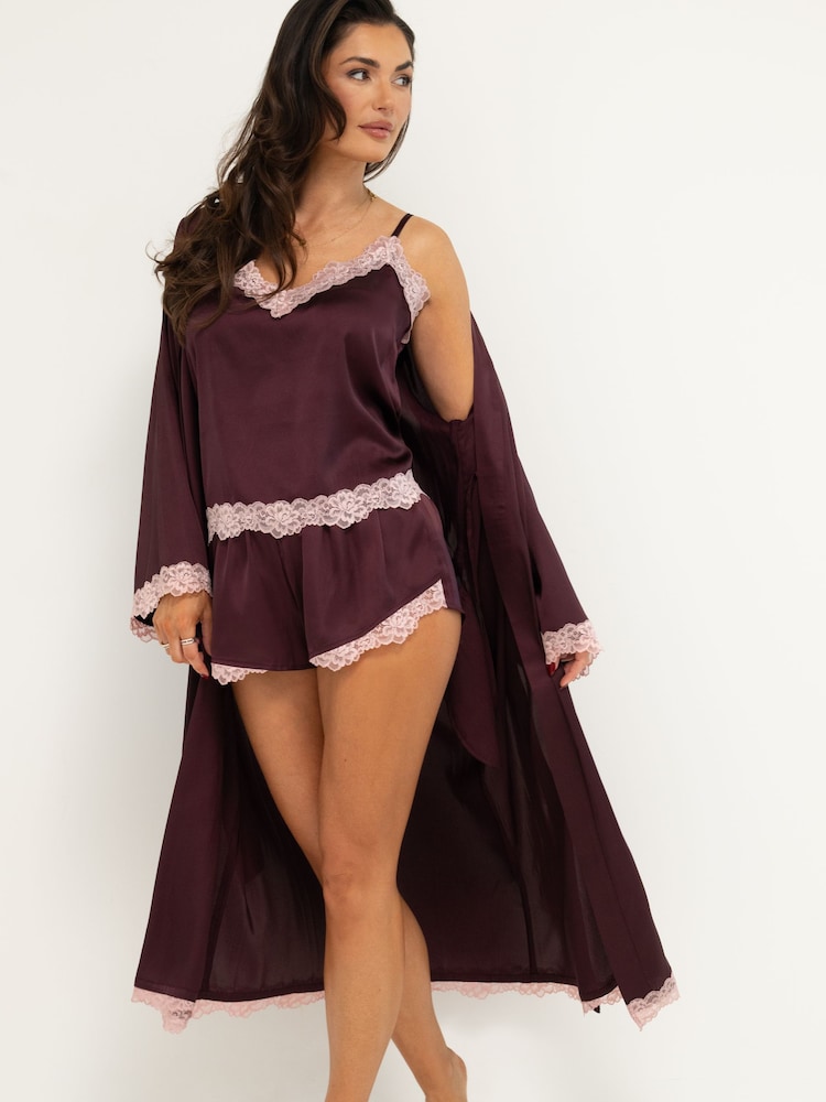 Pour Moi Dusk Spaghetti-Top und Shorts aus Satin mit Spitzenborten - Bild 2 von 4