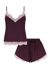 Pour Moi Dusk Spaghetti-Top und Shorts aus Satin mit Spitzenborten - Bild 4 von 4