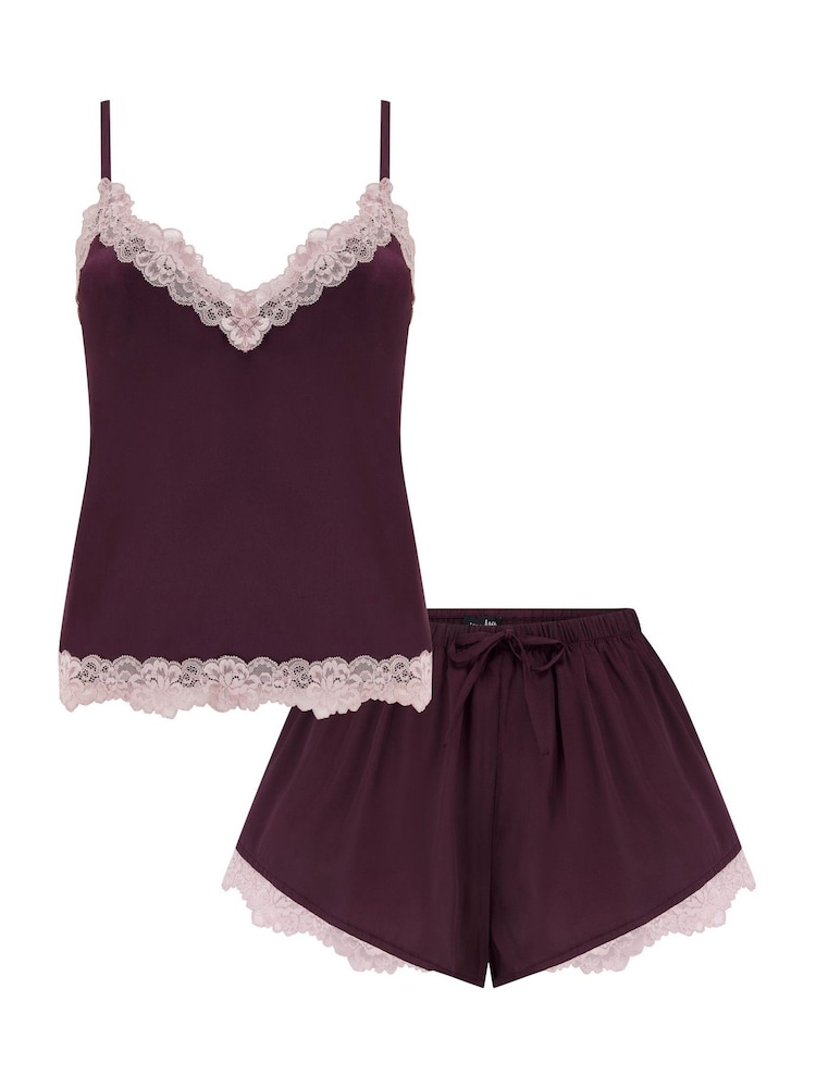 Pour Moi Dusk Spaghetti-Top und Shorts aus Satin mit Spitzenborten - Bild 4 von 4