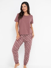 Pour Moi Brown Cotton Jersey Short Sleeve Pyjamas Set - Image 1 of 4