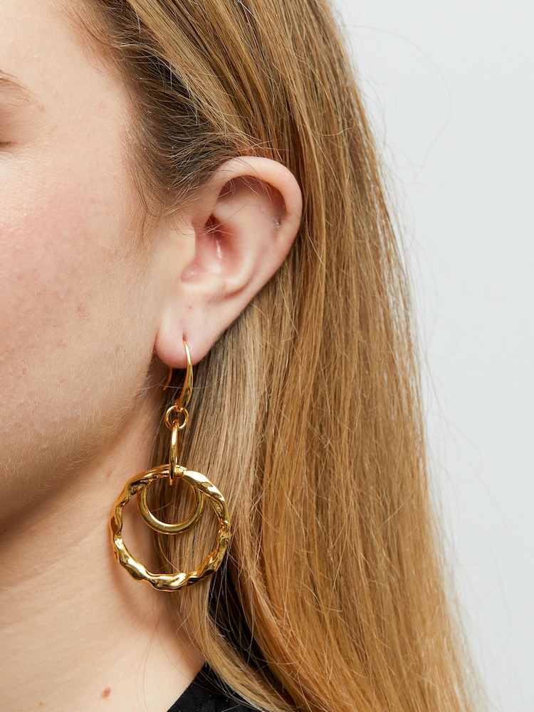 Mood Gold Tone Polished Fluid Multi Ring Fish Hook Drop Earrings - Image 2 of 5