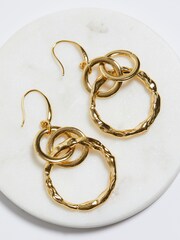 Mood Gold Tone Polished Fluid Multi Ring Fish Hook Drop Earrings - Image 4 of 5
