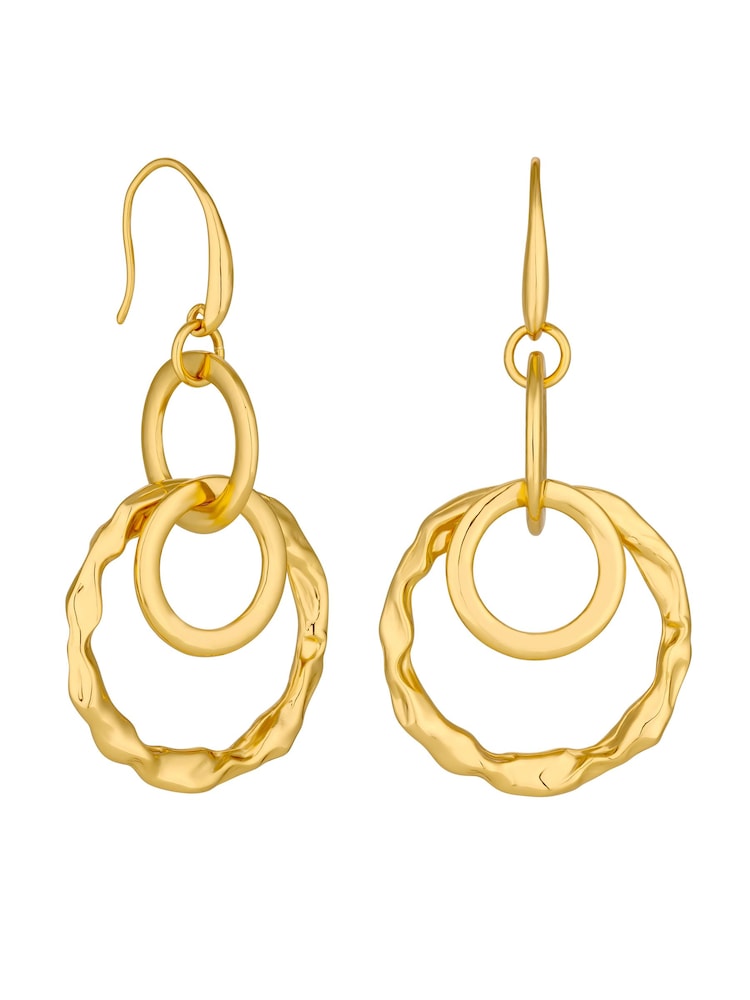 Mood Gold Tone Polished Fluid Multi Ring Fish Hook Drop Earrings - Image 5 of 5