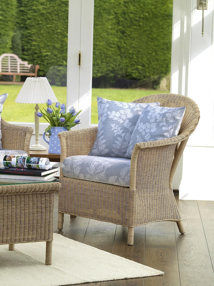 Laura Ashley Pale Blue Garden Bewley Indoor Rattan Chair with Gosford Cranberry Cushions - Image 1 of 2