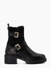 Dune London Black Perform Faux Fur Lined Buckle Biker Boots - Image 1 of 6