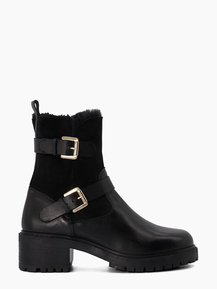 Dune London Black Perform Faux Fur Lined Buckle Biker Boots - Image 1 of 6
