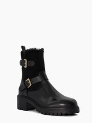 Dune London Black Perform Faux Fur Lined Buckle Biker Boots - Image 3 of 6