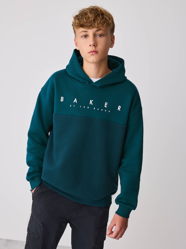 Baker by Ted Baker Teal Blue Oversized Textured Hoodie - Image 1 of 11 Baker by Ted Baker Teal Blue Oversized Textured Hoodie - Image 1 of 11