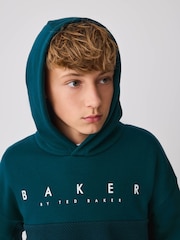 Baker by Ted Baker Teal Blue Oversized Textured Hoodie - Image 3 of 11