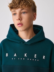 Baker by Ted Baker Teal Blue Oversized Textured Hoodie - Image 4 of 11