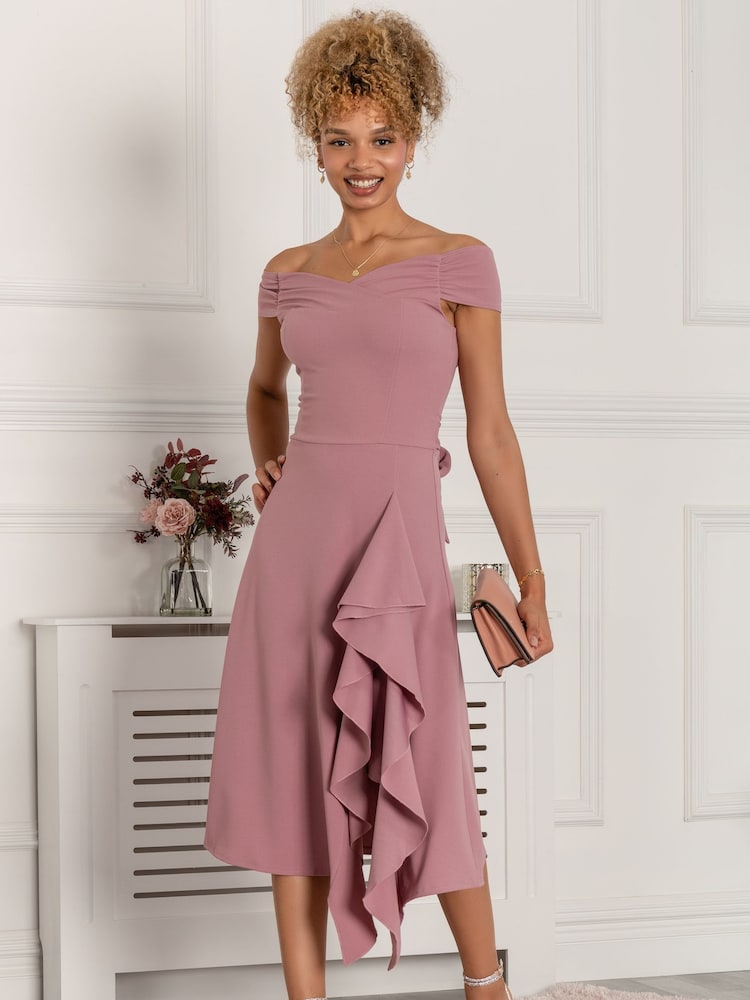 Jolie Moi Desiree Ausgestelltes Kleid mit Rüschen, Mauve - Bild 1 von 5