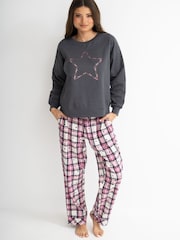 Pour Moi Grey Logo Sweatshirt  Cosy Check Pyjamas Set - Image 2 of 4