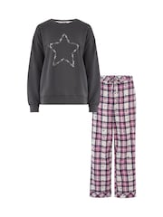 Pour Moi Grey Logo Sweatshirt  Cosy Check Pyjamas Set - Image 4 of 4