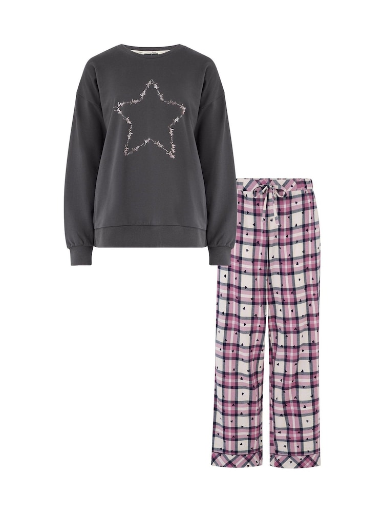 Pour Moi Grey Logo Sweatshirt Cosy Check Pyjamas Set - Image 4 of 4 Pour Moi Grey Logo Sweatshirt Cosy Check Pyjamas Set - Image 4 of 4