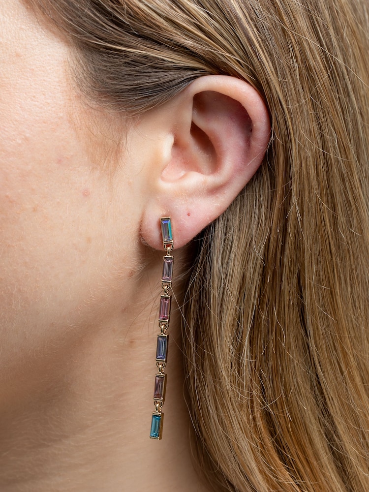 Mood Gold Tone Tonal Mix Baguette Linear Drop Earrings - Image 2 of 3 Mood Gold Tone Tonal Mix Baguette Linear Drop Earrings - Image 2 of 3