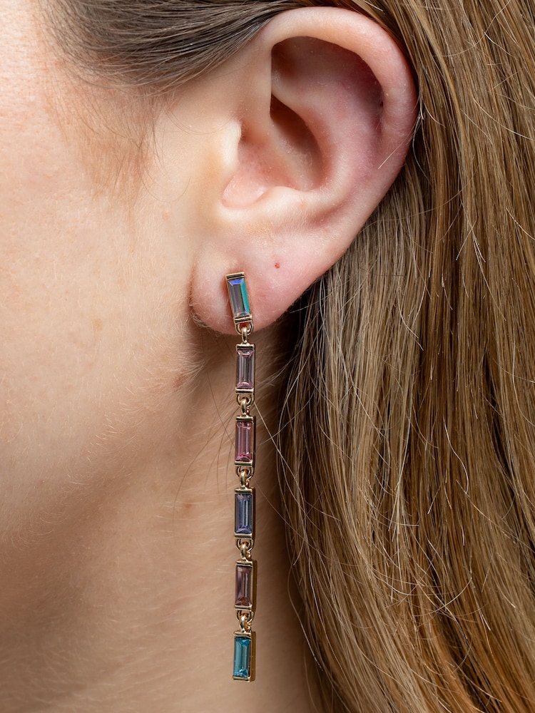 Mood Gold Tone Tonal Mix Baguette Linear Drop Earrings - Image 3 of 3 Mood Gold Tone Tonal Mix Baguette Linear Drop Earrings - Image 3 of 3