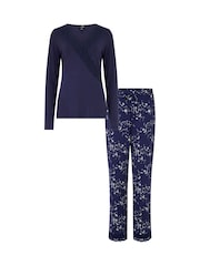 Pour Moi Blue Sofa Loves Lace Long Sleeve T-Shirt and Trouser Pyjamas Set - Image 4 of 4
