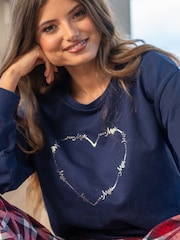 Pour Moi Blue Logo Sweatshirt  Cosy Check Pyjamas Set - Image 2 of 4