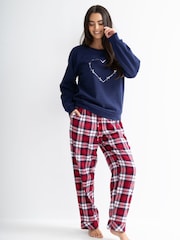 Pour Moi Blue Logo Sweatshirt  Cosy Check Pyjamas Set - Image 3 of 4