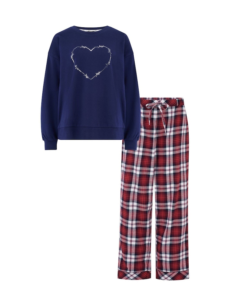 Pour Moi Blue Logo Sweatshirt  Cosy Check Pyjamas Set - Image 4 of 4