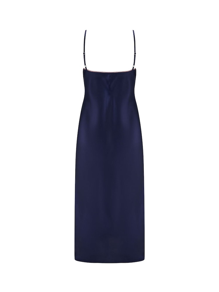 Pour Moi Navy Blue Dusk Satin and Lace Midi Chemise - Image 4 of 4 Pour Moi Navy Blue Dusk Satin and Lace Midi Chemise - Image 4 of 4