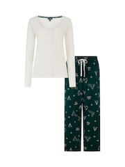 Pour Moi Green Ribbed Lace Trim Long Pyjamas - Image 4 of 4