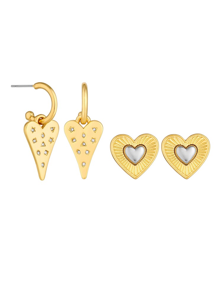 Mood Gold Tone Coloured Crystal Meaningful Charm Huggie Hoop Earrings 2 Pack - Image 1 of 4