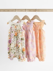 Purple Floral Baby Vest Rompers 3 Pack - Image 1 of 10