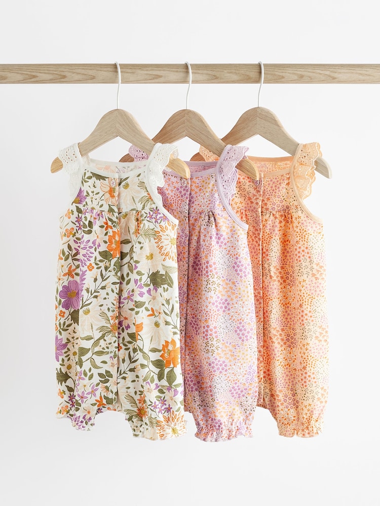 Purple Floral Baby Vest Rompers 3 Pack - Image 1 of 10