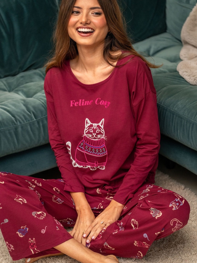 Pour Moi Pink Cotton Long Sleeve Wide Leg Trouser Pyjamas Set - Image 1 of 4 Pour Moi Pink Cotton Long Sleeve Wide Leg Trouser Pyjamas Set - Image 1 of 4