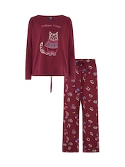 Pour Moi Pink Cotton Long Sleeve Wide Leg Trouser Pyjamas Set - Image 4 of 4
